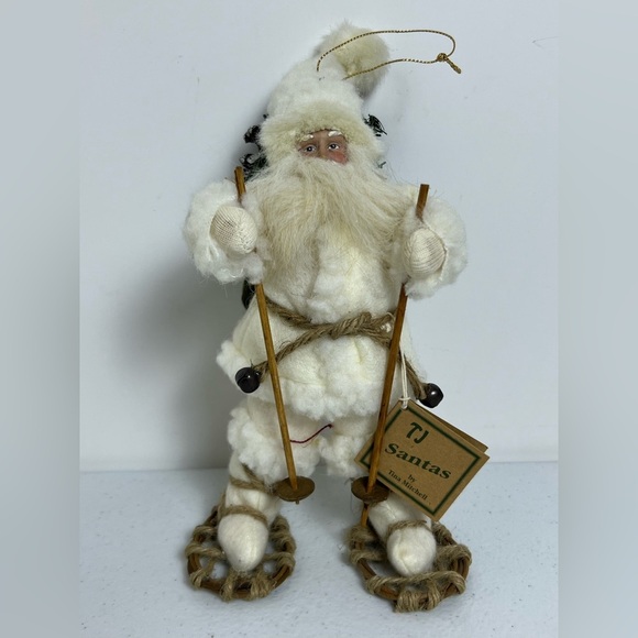 TJ Santas by Tina Mitchell 8" Santa Fuzzy White Rustic Snowshoe Ornament 905376 - Picture 1 of 8